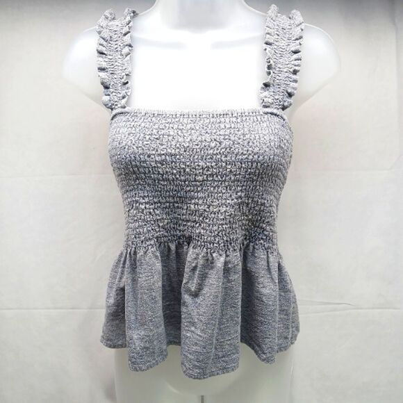 easel Tops - Easel Los Angeles Smocked Peplum Style Tank Top Cotton/Linen Women's Small Grey